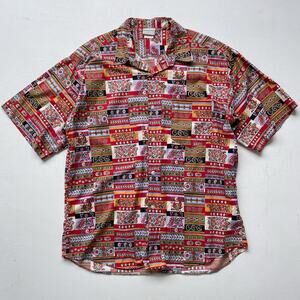 Vtg 90s Sergio Tacchini Colorful Patchwork Floral Button Up Mens Shirt / Sz XL